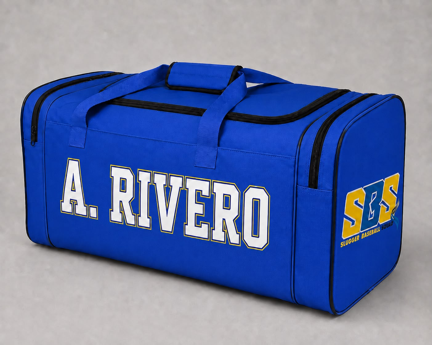 Mochila amplia de catcher personalizada en azul, rojo y blanco